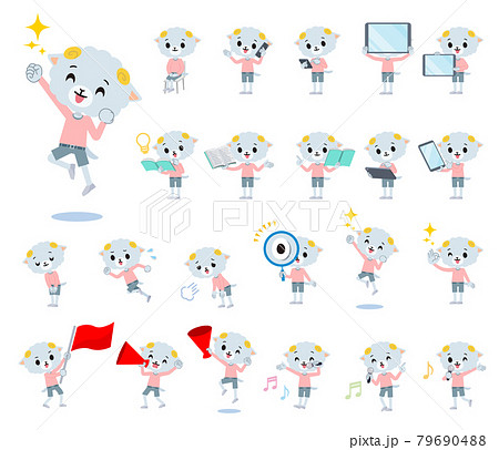 スマートフォンなどのデジタル機器を持つひつじの男の子のセット スマートフォンなどのデジタル機器を持つひつじの男の子のセット 79690488