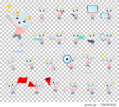 スマートフォンなどのデジタル機器を持つひつじの男の子のセット スマートフォンなどのデジタル機器を持つひつじの男の子のセット 79690488