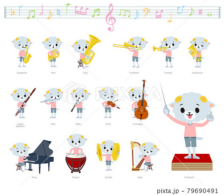 クラシック音楽演奏に関するひつじの男の子のセット 79690491