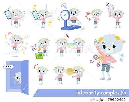 劣等感に関するひつじの男の子のセットのイラスト素材