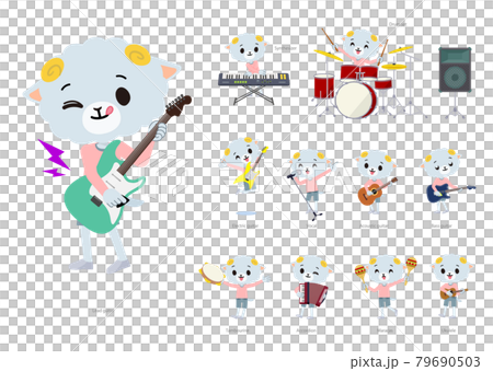Set of sheep boys playing rock and roll and pop music 79690503