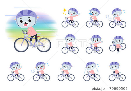 ロードバイクに乗ったひつじの男の子のセット 79690505