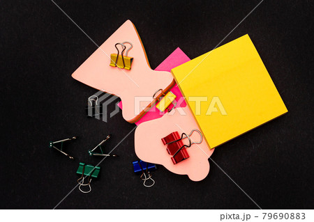 Multiple Assorted Collection Office Stationery Photo With Pens Pencils Notepads Notebook Ruler Stapler Scissors Clippers Paper Clips Holders Clipboard Placed Over Table 79690883