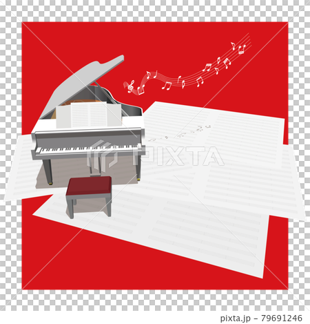 White piano and music sheet music image front vector illustration 79691246