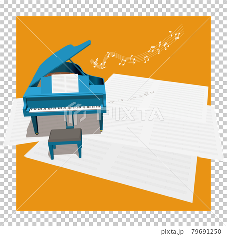 Blue piano and music sheet music image front vector illustration Blue piano and music sheet music image front vector illustration 79691250