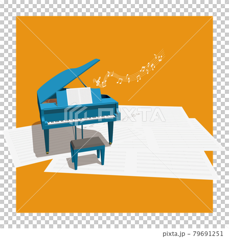Blue piano and music sheet music image left side vector illustration Blue piano and music sheet music image left side vector illustration 79691251