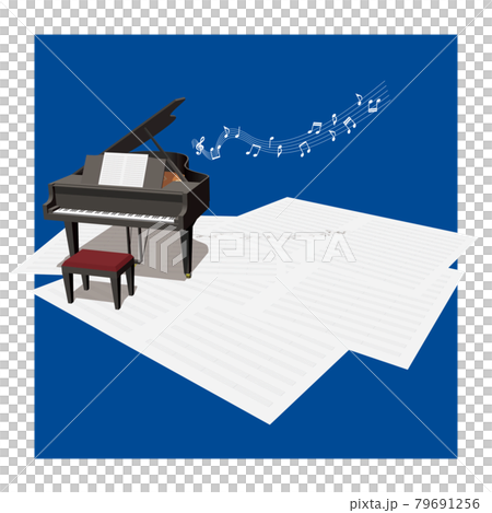 黑色鋼琴和音樂紙右側向量圖的音樂圖像 79691256