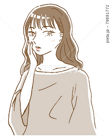 手を顔に当て、こちらを見る女性のイラスト素材 [79691772] - PIXTA