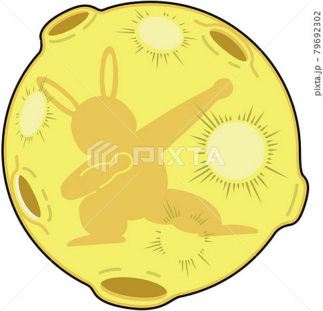 月と決めポーズをとる兎の影のイラスト アウトライン のイラスト素材