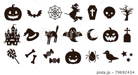 可愛くておしゃれなハロウィンのアイコンのべクターイラストセットフレーム(背景,シルエット,影) 可愛くておしゃれなハロウィンのアイコンのべクターイラストセットフレーム(背景,シルエット,影) 79692434