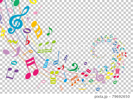 にぎやかでカラフルな音符と五線譜　ミュージック 79692650