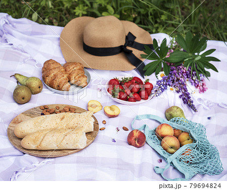 Romantic picnic scene on summer day Romantic picnic scene on summer day 79694824