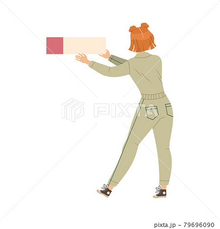 Woman Photographer in Overall Retouching Photograph with Color Swatch Vector Illustration 79696090