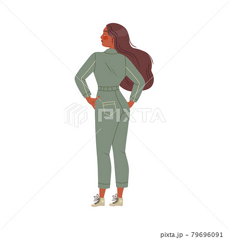 Brunette Freckled Woman in Overall in Standing Pose Vector Illustration Brunette Freckled Woman in Overall in Standing Pose Vector Illustration 79696091
