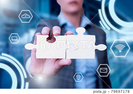 Business Woman Holding Jigsaw Puzzle Piece Unlocking New Futuristic Technologies. Palm Carrying Puzzles Part Displaying Solving Late Innovative Virtual Ideas. Business Woman Holding Jigsaw Puzzle Piece Unlocking New Futuristic Technologies. Palm Carrying Puzzles Part Displaying Solving Late Innovative Virtual Ideas. 79697178