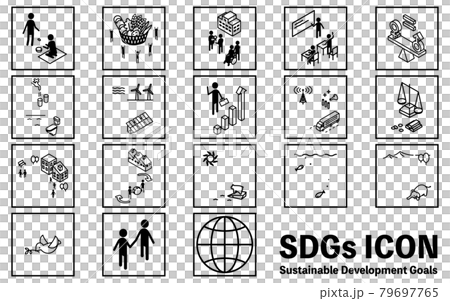 SDGs, 17 goals square icon, black and white version 79697765