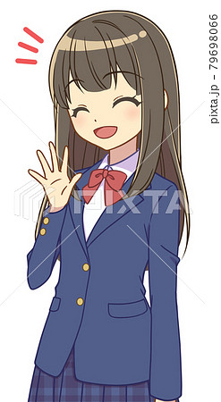 手を上げるブレザーの女の子のイラスト素材 手を上げるブレザーの女の子のイラスト素材