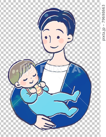父親抱著孩子哄他睡覺的插圖 79698663