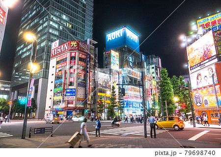 東京都 夜の秋葉原 電気街の写真素材