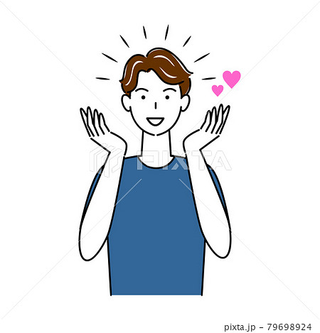 様々なヘアケア対策を施した結果に満足し喜んでいる笑顔の可愛い男性 イラスト シンプル ベクターのイラスト素材