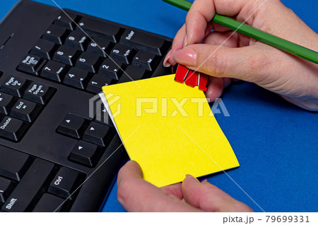 Hands Pointing Pressing Computer Keyboard Keys Typewriting New Ideas. Fingers Tapping Typing Fresh Thoughts Using Wireless Notebook Keypad. 79699331