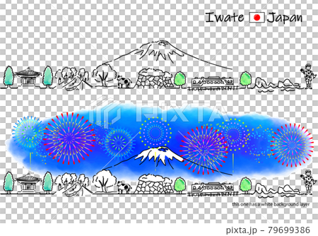 岩手城市景觀和煙火的簡單線條畫集 79699386