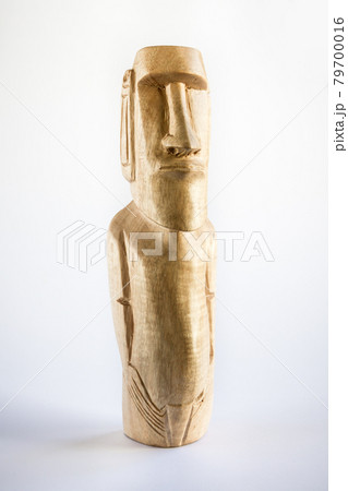 Traditional statue of a moai from Easter Island on white background 79700016