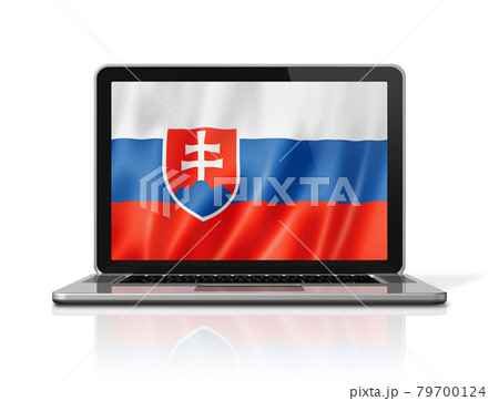 Slovakian flag on laptop screen isolated on white. 3D illustration 79700124