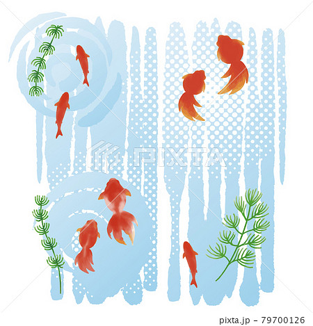 金魚 きんぎょ 魚 水彩 夏 水彩 イラスト素材セットのイラスト素材