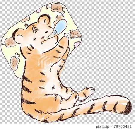 水彩画風の柔らかな質感の コミカルで可愛いトラのイラストのイラスト素材