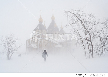 Blizzard in Anadyr city. Chukotka, Russia. Blizzard in Anadyr city. Chukotka, Russia. 79700677
