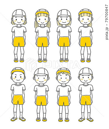 体操服の男子と女子の整列 全身のイラスト素材