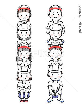 体操服の男子と女子の整列 体育座りのイラスト素材