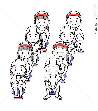 体操服の男子と女子の整列 体育座りのイラスト素材
