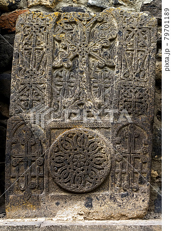 Khachkar in monastery. Khachkar in monastery. 79701189