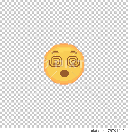 Pixel art Dizzy Emoji face icon. Vector cute pixel shock emoticon with opened mouth. Awe Emoji in retro pixel 8 bit style. Dizzy amazement emoji with spiral eyes yellow face isolated icon. 79701441