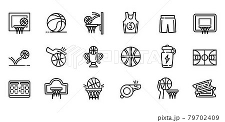 Basketball equipment icons set, outline style 79702409
