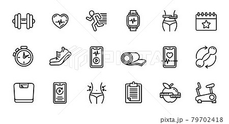 Apps for fitness icons set, outline style 79702418