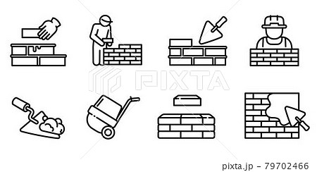 Masonry worker icons set, outline style 79702466