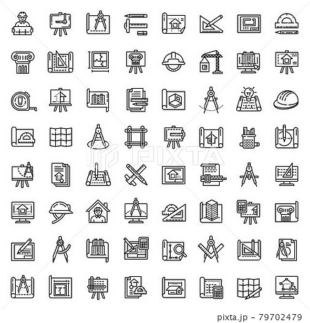 Architect equipment icons set, outline style 79702479