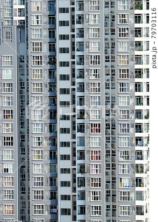 Amazing front of high rise building with many apartment house in facade view 79703116