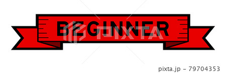 Vintage red color ribbon banner with word beginner on white background 79704353
