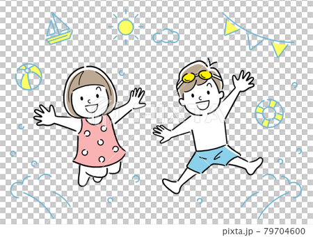 ベクターイラスト素材:プール、海でジャンプする子供たち ベクターイラスト素材:プール、海でジャンプする子供たち 79704600
