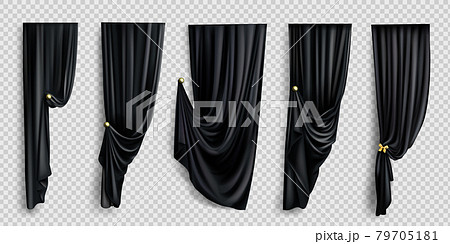 Black window curtains on transparent background 79705181