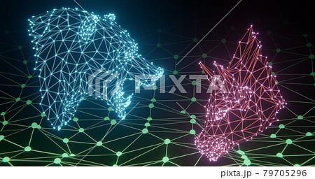 Bear vs Bull glowing wireframe 3d-rendering illustration 79705296