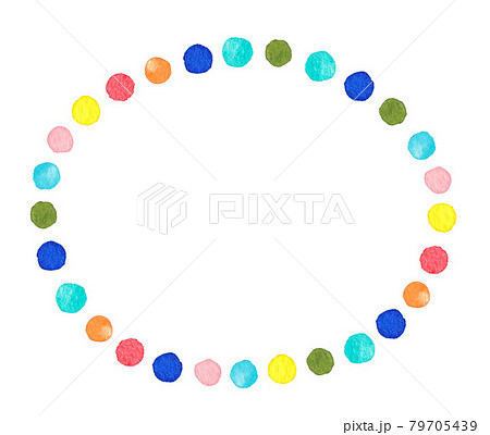 手描き水彩のカラフルドット 楕円フレームのイラスト素材 [79705439