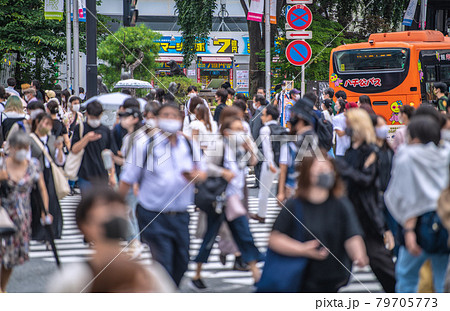日本の東京都市景観 4度目宣言下。遂に来た東京1149人。五輪“狂行”、渋谷は脅威の人出＝7月14日 79705773
