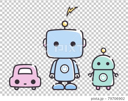 シンプルな線のかわいいロボットのイラストのイラスト素材