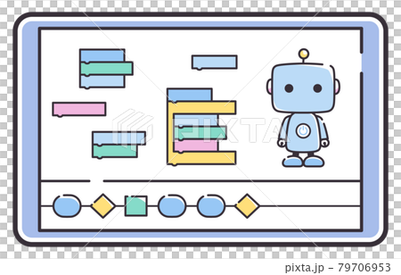 タブレットでロボットのプログラミング学習をするイラストのイラスト素材 タブレットでロボットのプログラミング学習をするイラストのイラスト素材