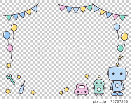 Simple line robot frame illustration_garland and balloons Simple line robot frame illustration_garland and balloons 79707266